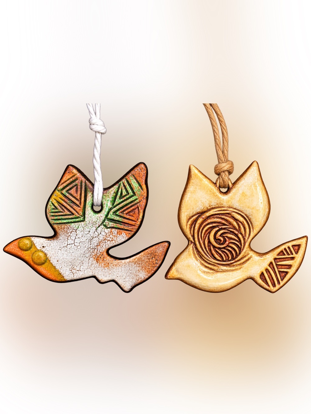 Handcrafted Ceramic Leaf Pendant Home Accent - Green & Orange